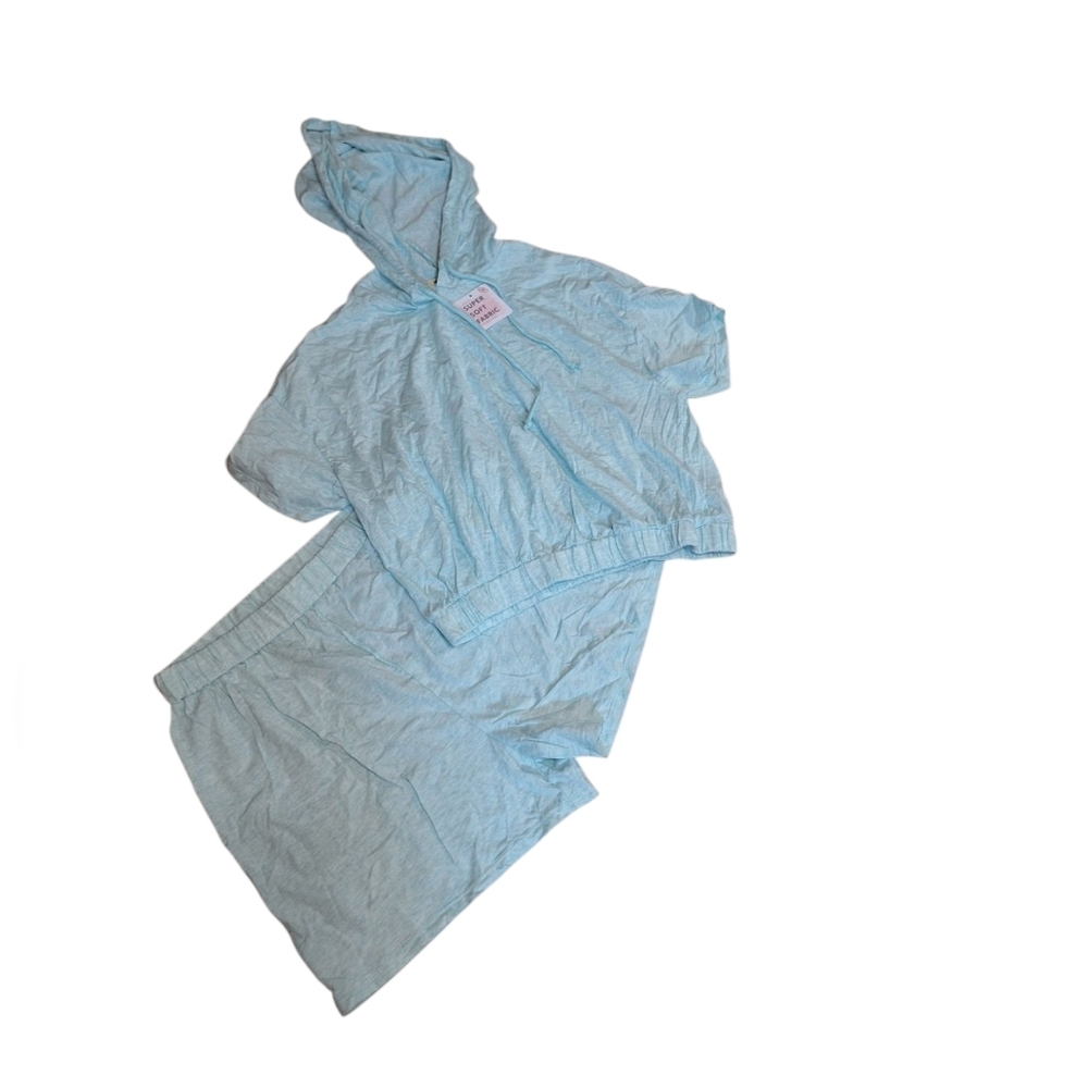 Heart & Hips Affordable Luxury Pajama Set Ladies Large Hooded Top & Shorts Comfy